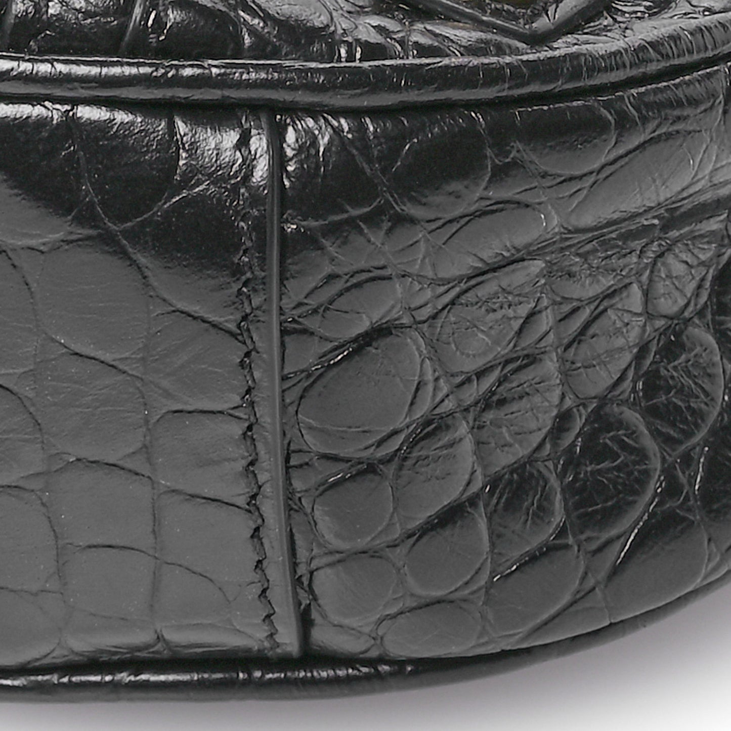 Extra Supple Calfskin Crocodile Embossed Le Cagole Shoulder Bag XS Black