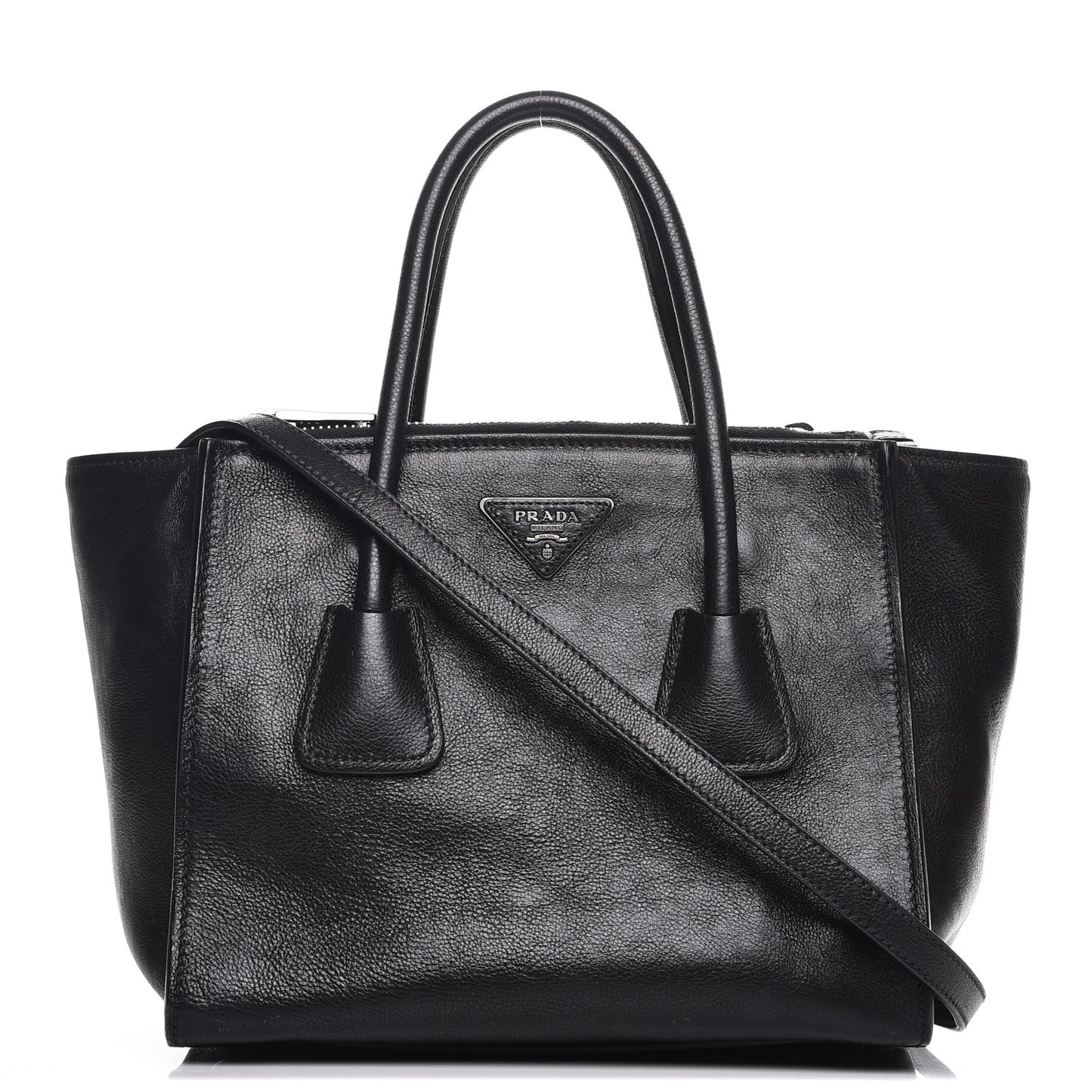 Glace Calf Small Twin Pocket Tote Nero Black