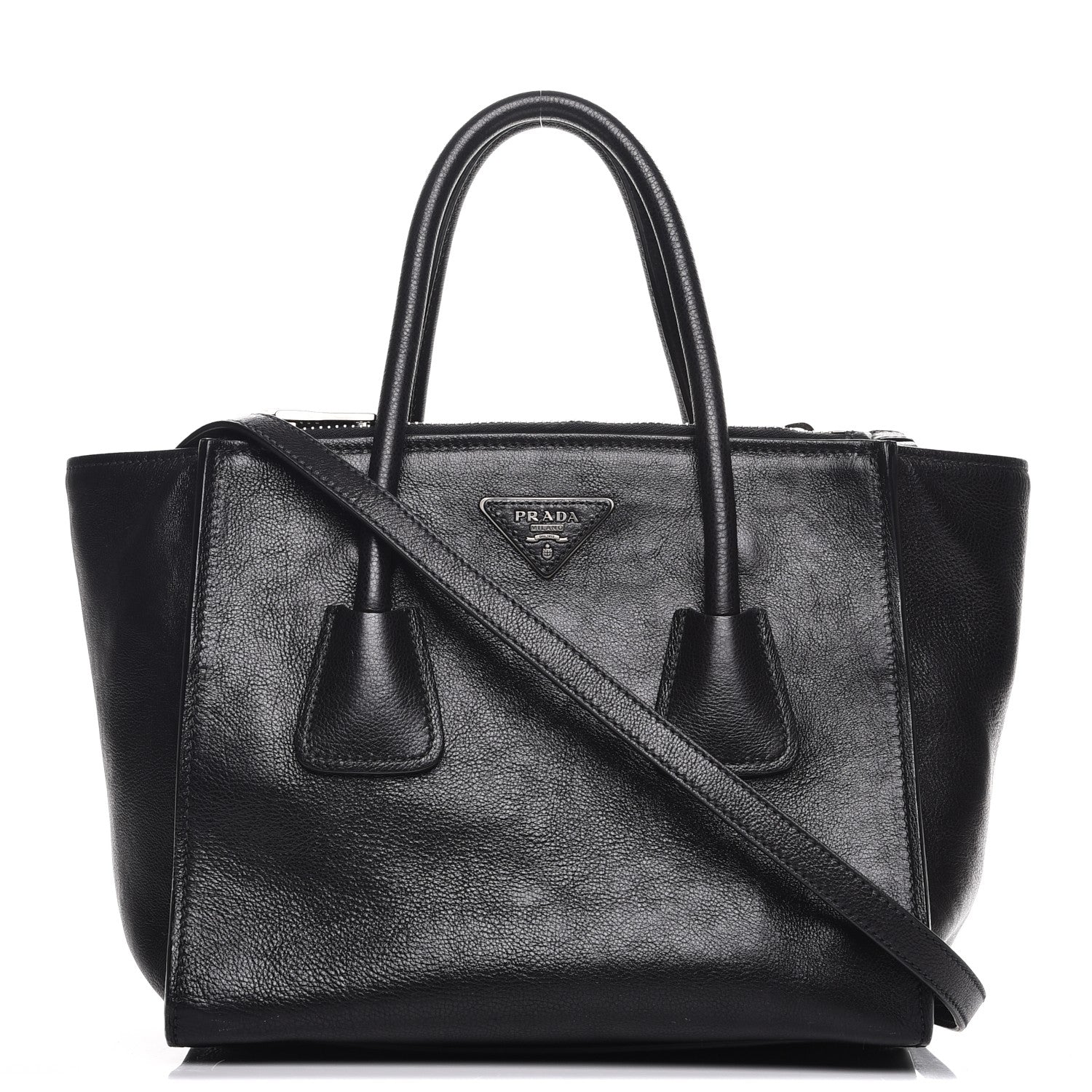 Prada Glace Calf Small Twin Pocket Tote Nero Black 1 of 12