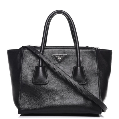 Prada Glace Calf Small Twin Pocket Tote Nero Black 1 of 12