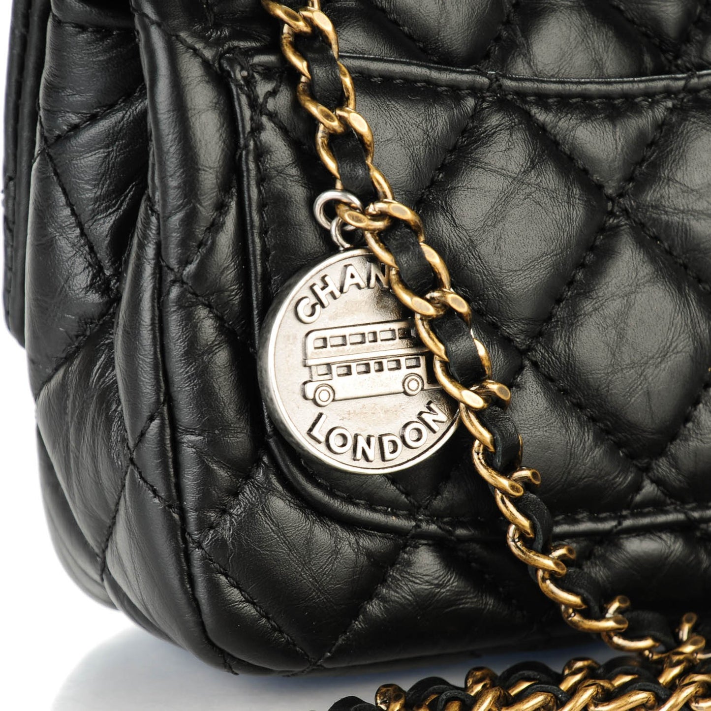 Aged Calfskin Quilted Extra Mini Medallion Flap Black