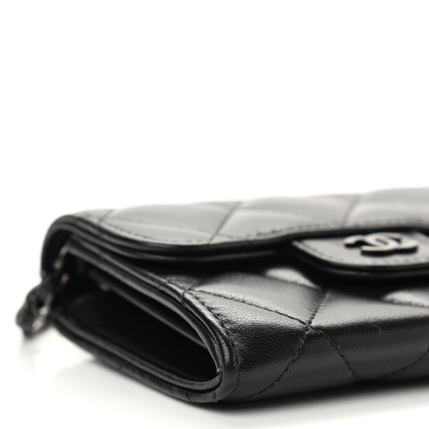 Lambskin Quilted Flap Card Holder On Chain So Black