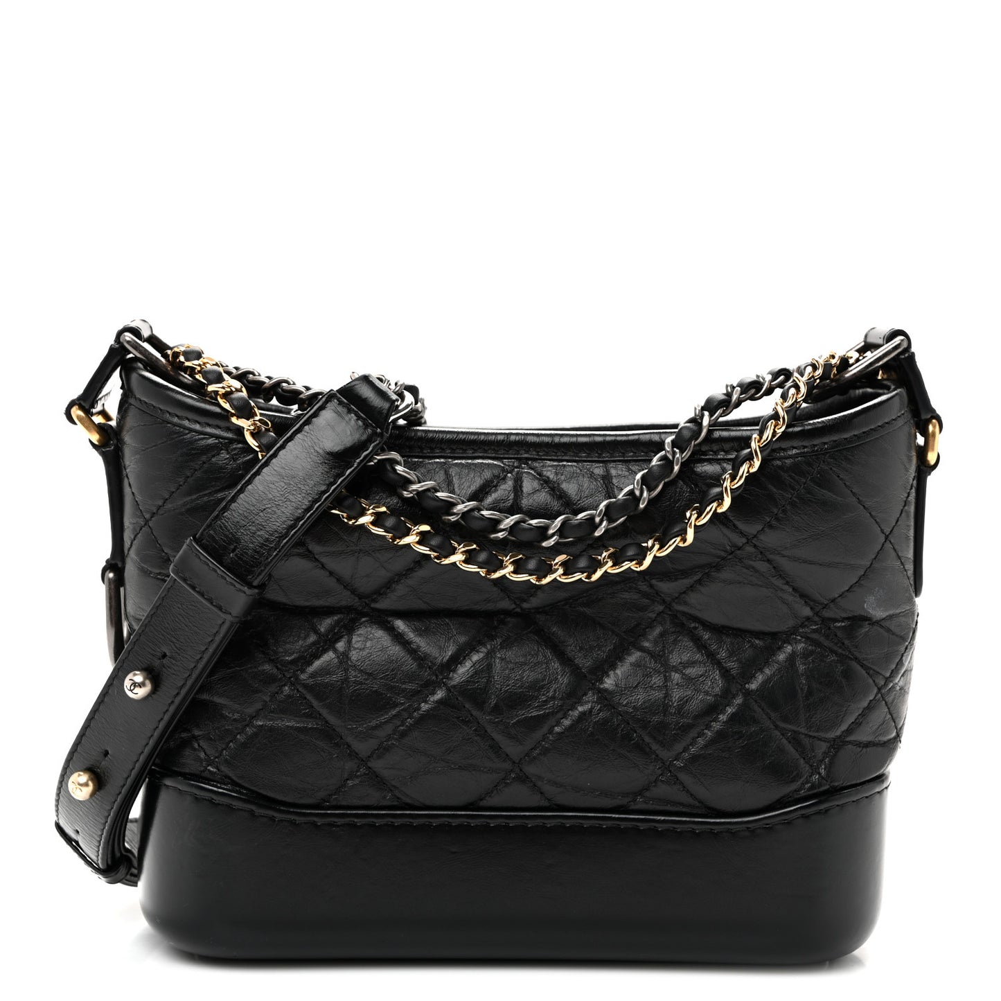 Aged Calfskin Quilted Small Gabrielle Hobo  Black