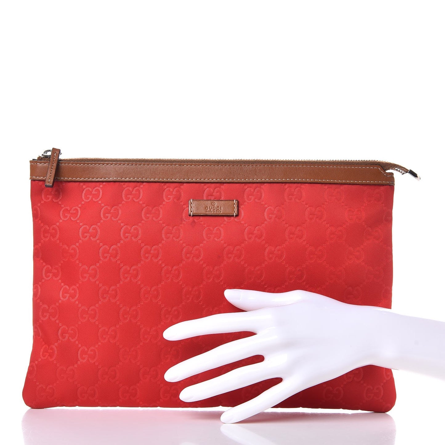 Nylon Monogram Zip Top Pouch Red