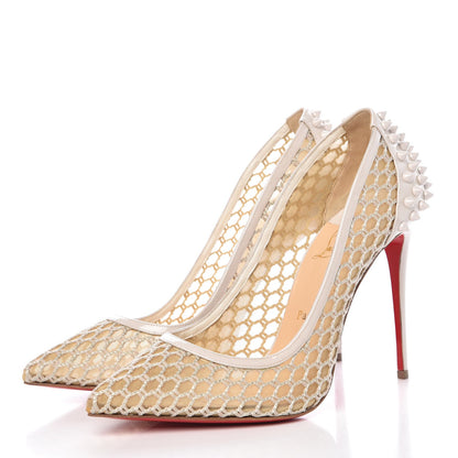 Christian Louboutin Fishnet Mesh Patent Guni 100 Spiked Pumps 39.5 Beige White Ivory 3 of 9
