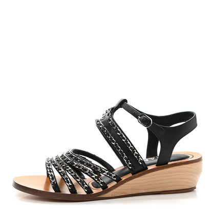 Chanel Lambskin Chain Wedge Sandals 38 Black 1 of 17