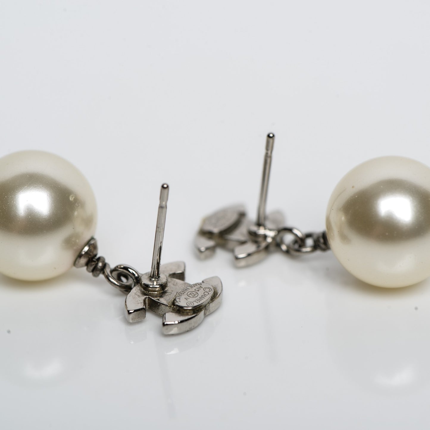 Crystal Pearl CC Drop Earrings Silver