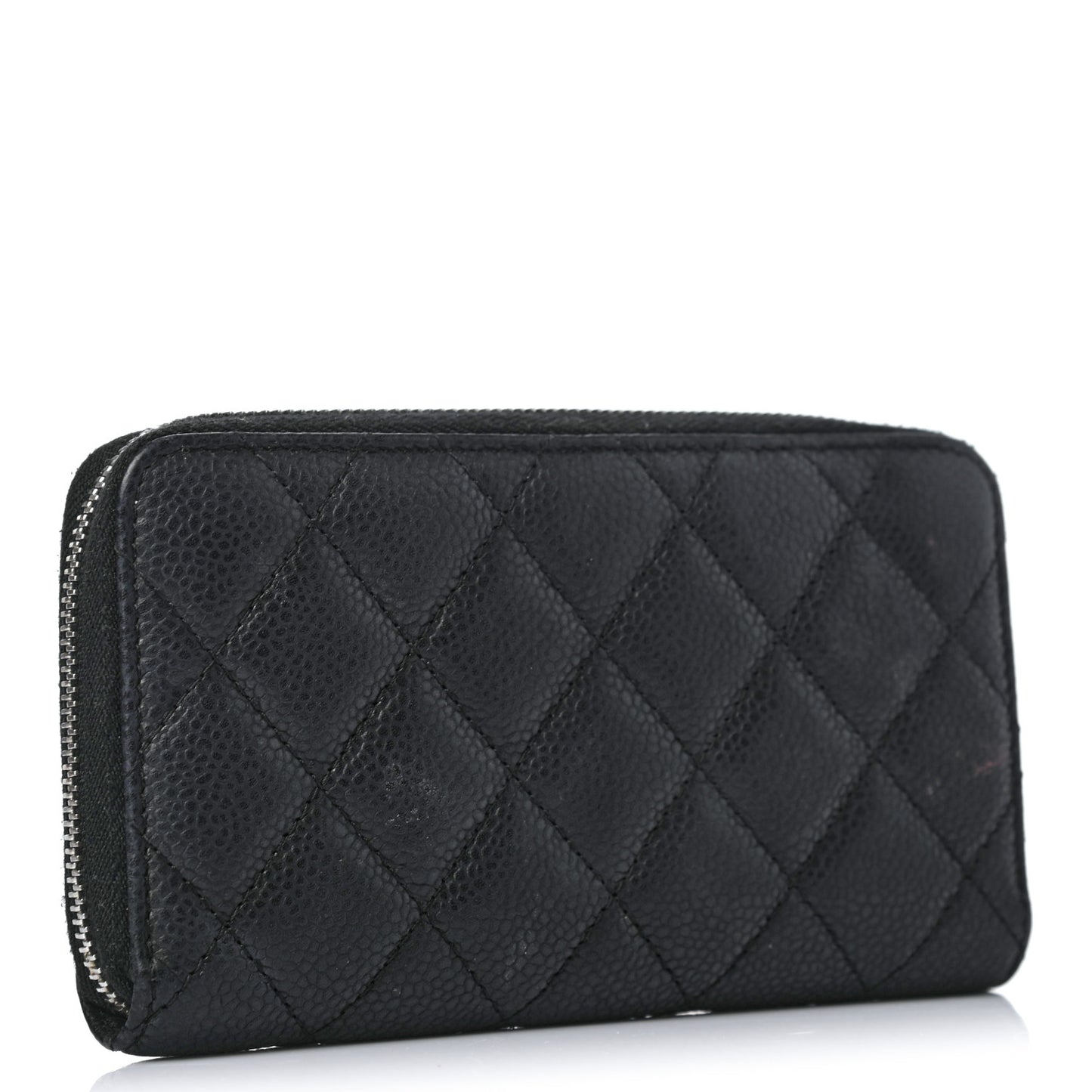 Caviar Quilted Small Zip Around Wallet Black