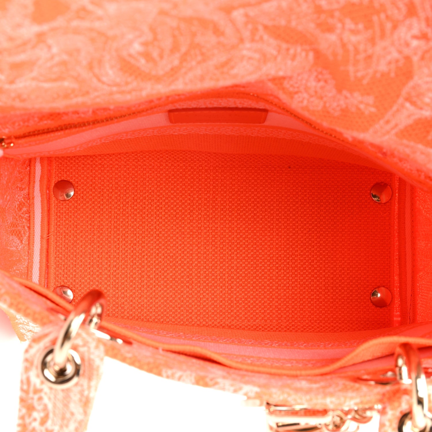 Christian Dior Canvas Toile De Jouy Reverse Embroidered Medium Lady D-Lite Fluorescent Orange 5 of 8