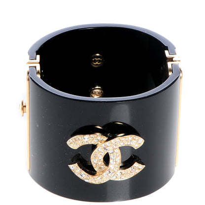 Chanel Resin Crystal CC Cuff Black Gold 1 of 7