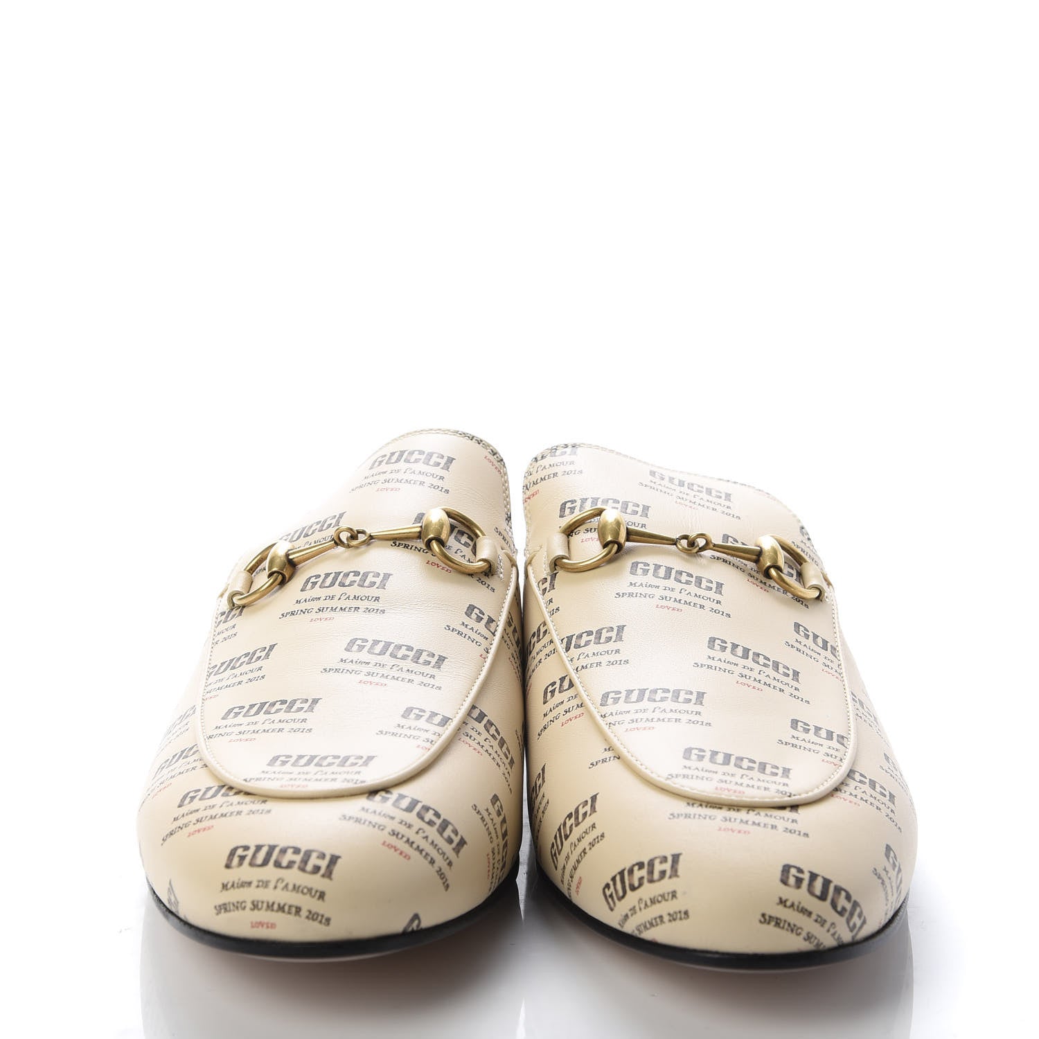 Gucci Calfskin Stamp Print Womens Princetown Slippers 39.5 Soy Black 2 of 10