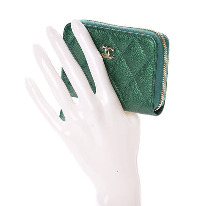 Chanel Metallic Caviar Quilted Zip Coin Purse Green 2 of 8