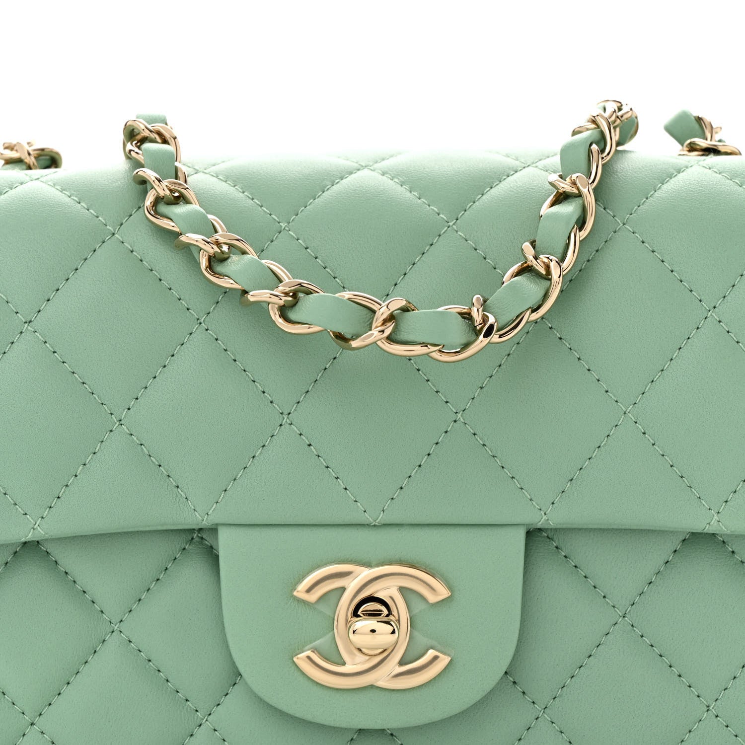 Chanel Lambskin Quilted Mini Rectangular Flap Light Green 8 of 10