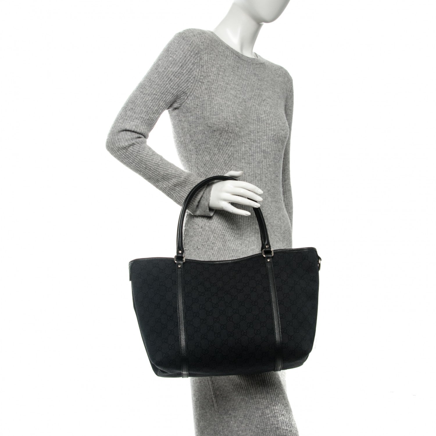 Gucci Denim Dollar Calfskin GG Monogram Medium Joy Tote Asfalto Black 2 of 7