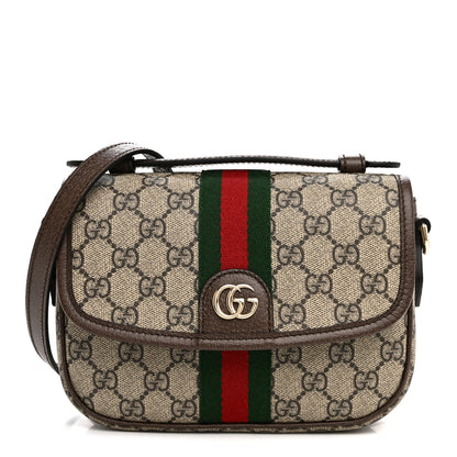 Gucci GG Supreme Monogram Textured Dollar Calfskin Small Ophidia Top Handle Shoulder Bag Beige Brown 1 of 10