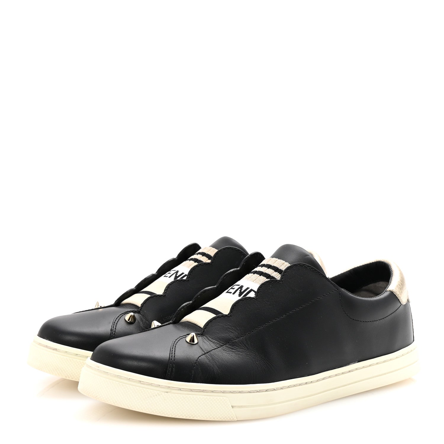 Fendi Vitello Lurex Rockoclick Slip On Sneakers 38 Black Gold 4 of 10