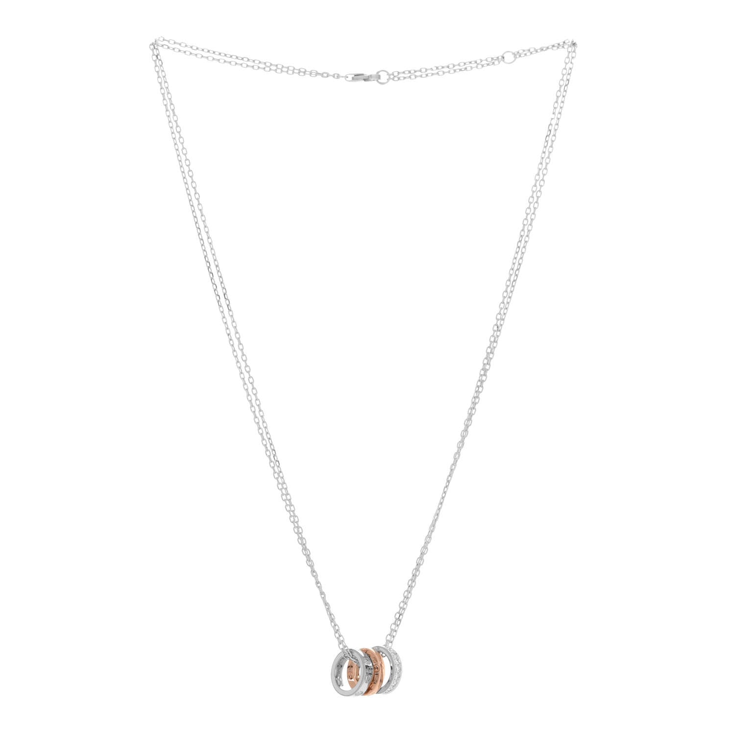 Cartier 18K White Pink Gold Diamond .29ctw Three Ring LOVE Pendant Necklace 3 of 9