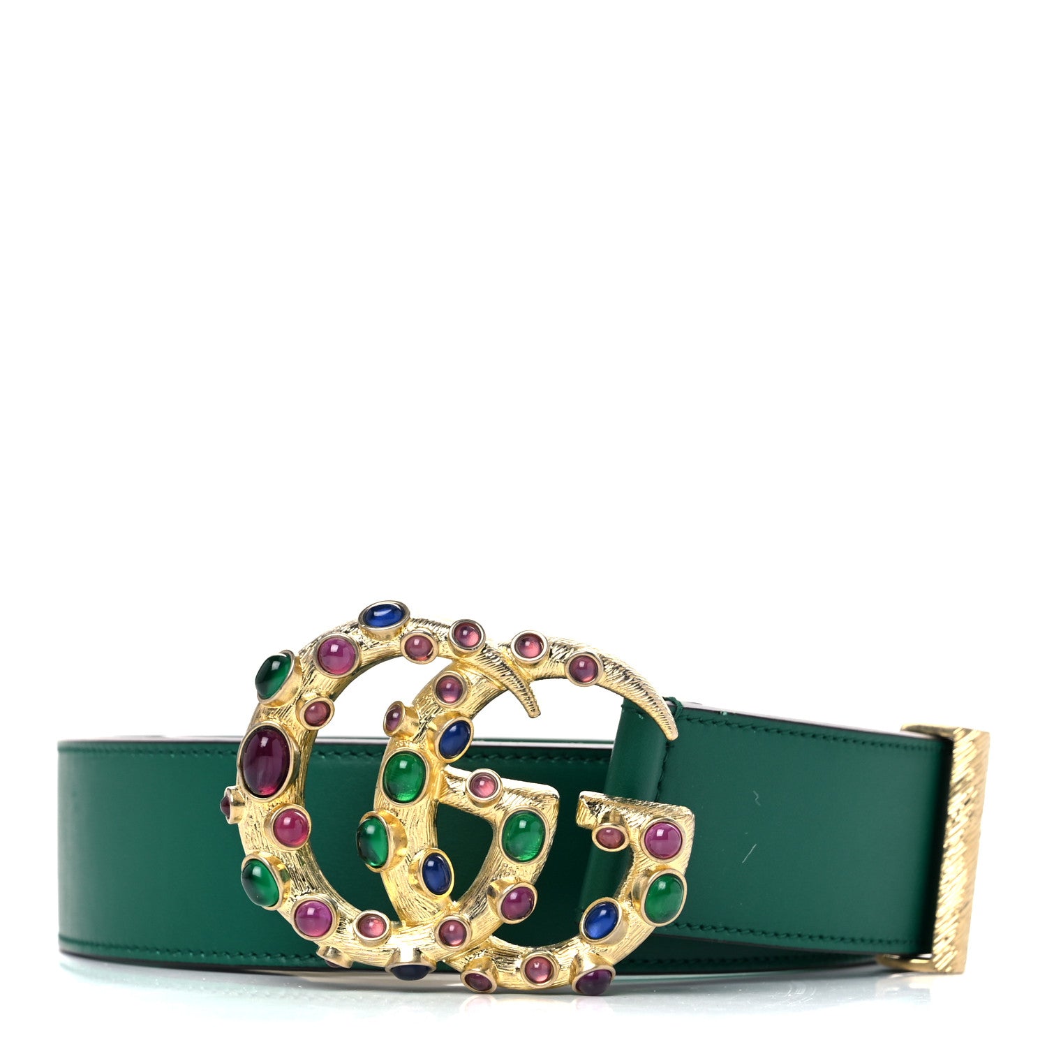 Gucci Calfskin Ceramic Glass Double G 40mm Belt 90 36 Emerald Multicolor 1 of 4