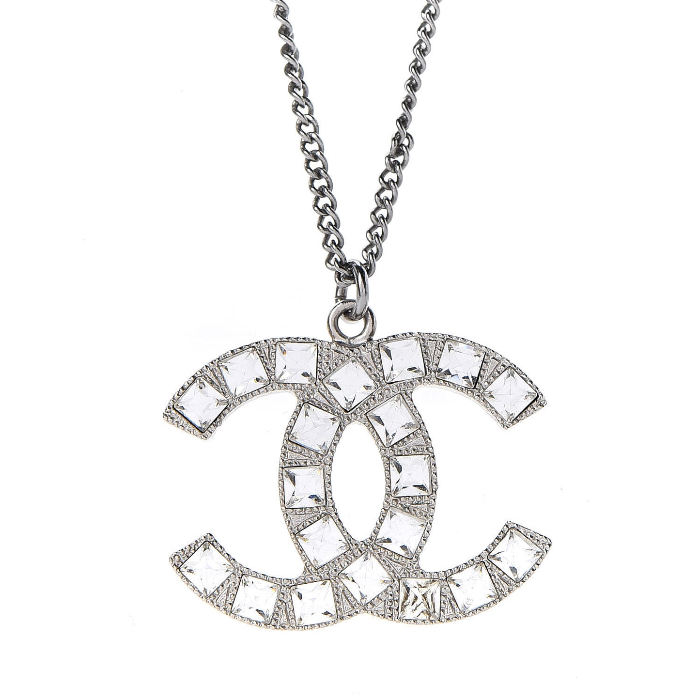 Baguette Crystal CC Necklace Silver