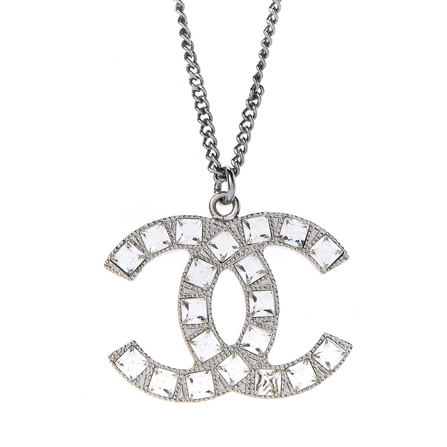 Chanel Baguette Crystal CC Necklace Silver 5 of 6