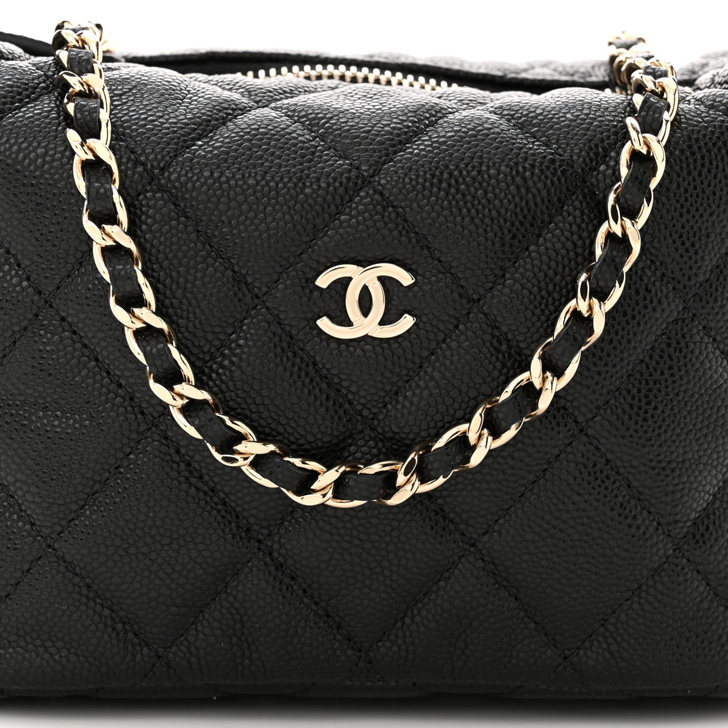 Caviar Quilted Hobo Clutch With Chain Black