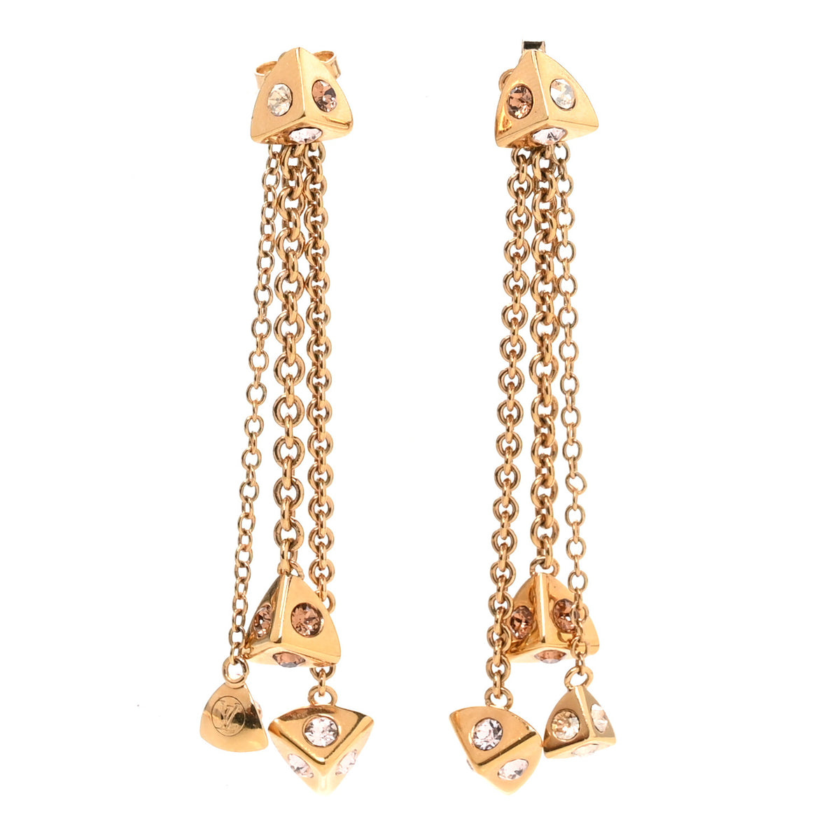 Louis Vuitton Crystal Chain Trunkies Earrings  Gold 1 of 4