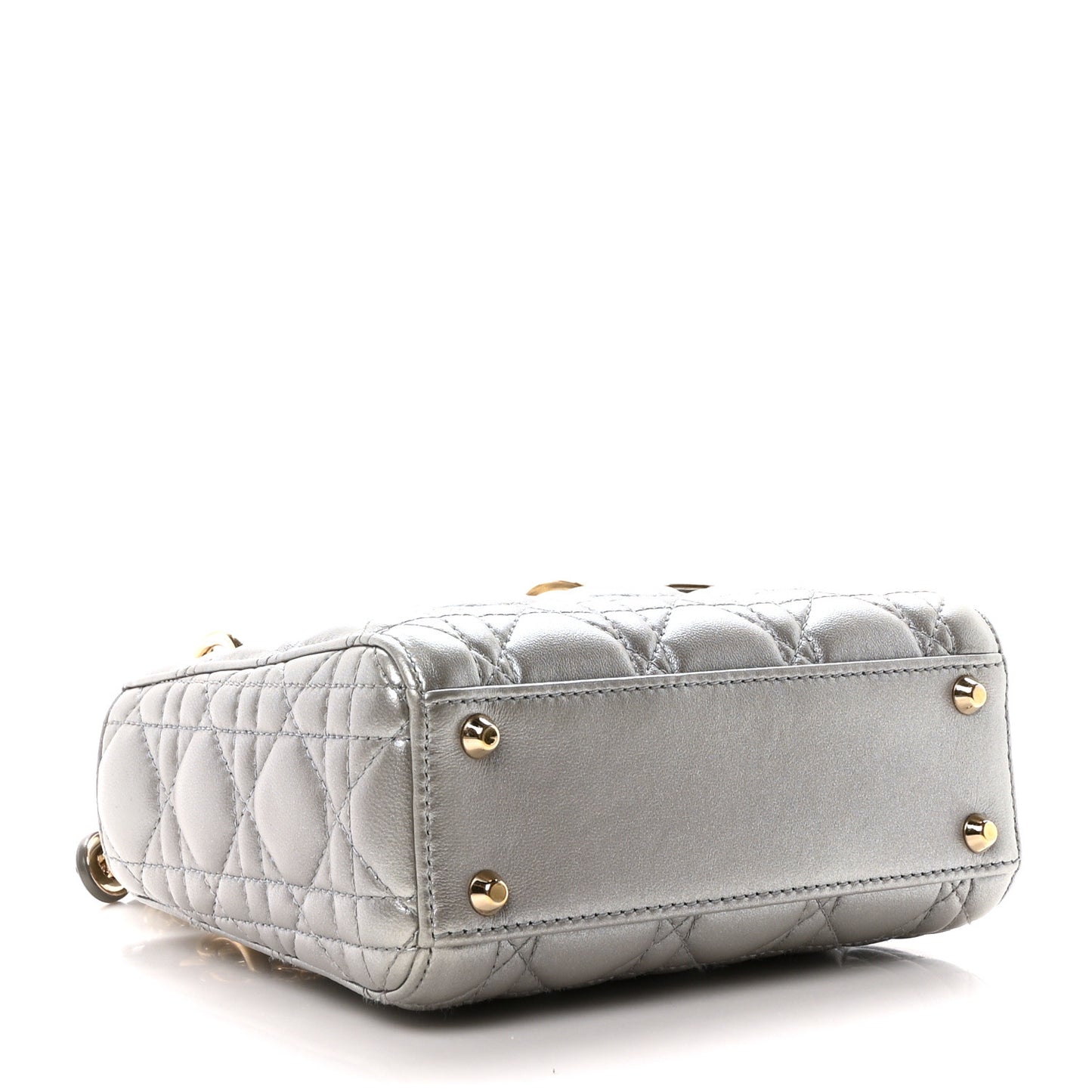 Metallic Lambskin Cannage Mini Lady Dior Grey