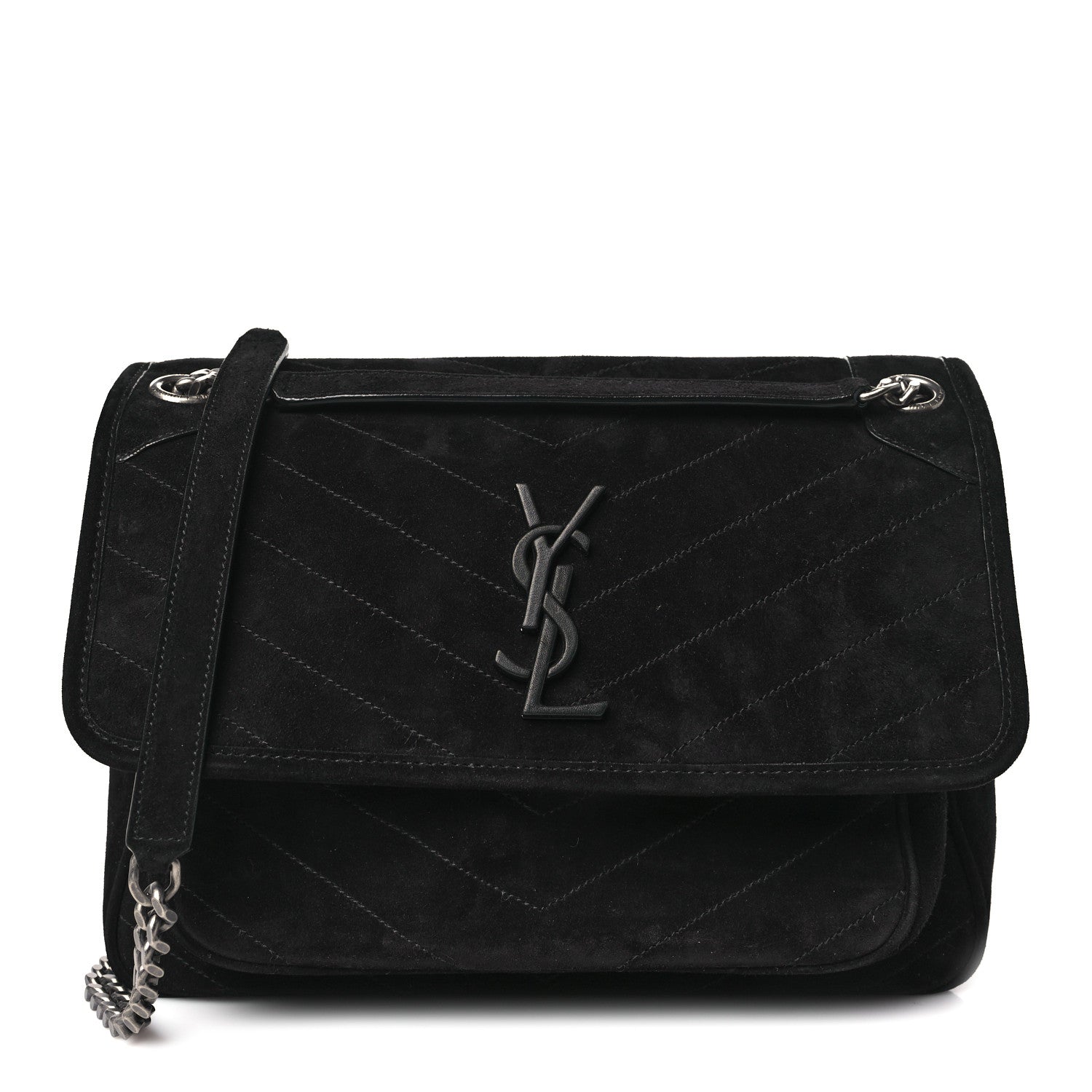Saint Laurent Suede Monogram Medium Niki Chain Satchel Black 1 of 10