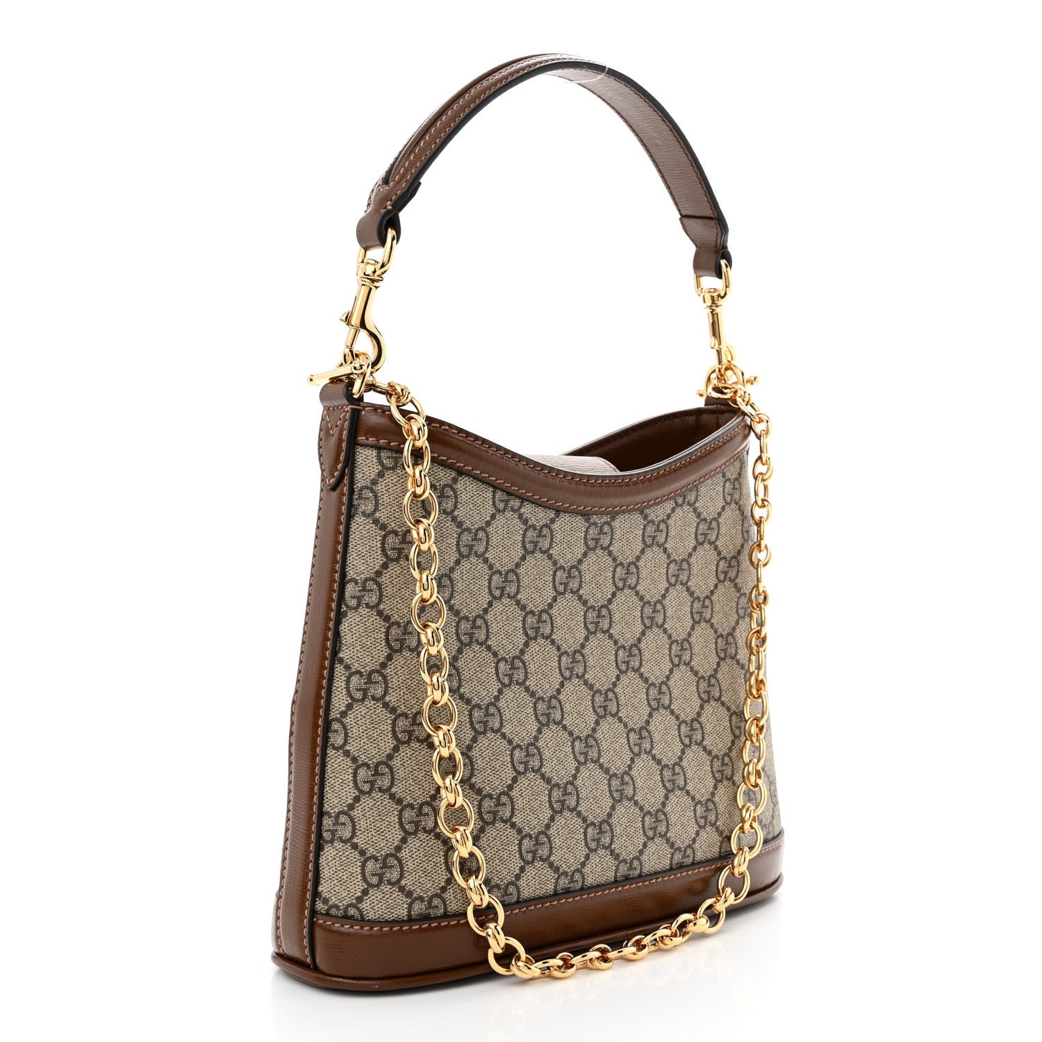 Gucci GG Supreme Monogram Azalea Calfskin Retro Interlocking G Chain Shoulder Bag Beige Ebony Brown Sugar 3 of 10