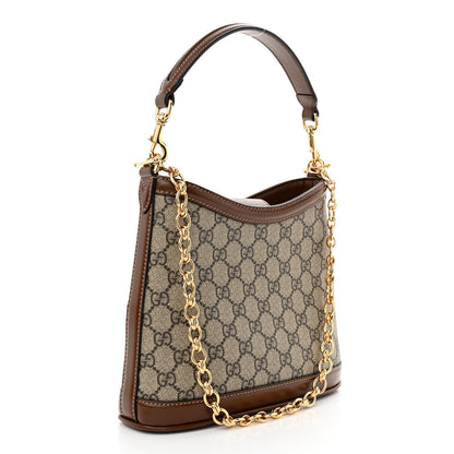 Gucci GG Supreme Monogram Azalea Calfskin Retro Interlocking G Chain Shoulder Bag Beige Ebony Brown Sugar 3 of 10