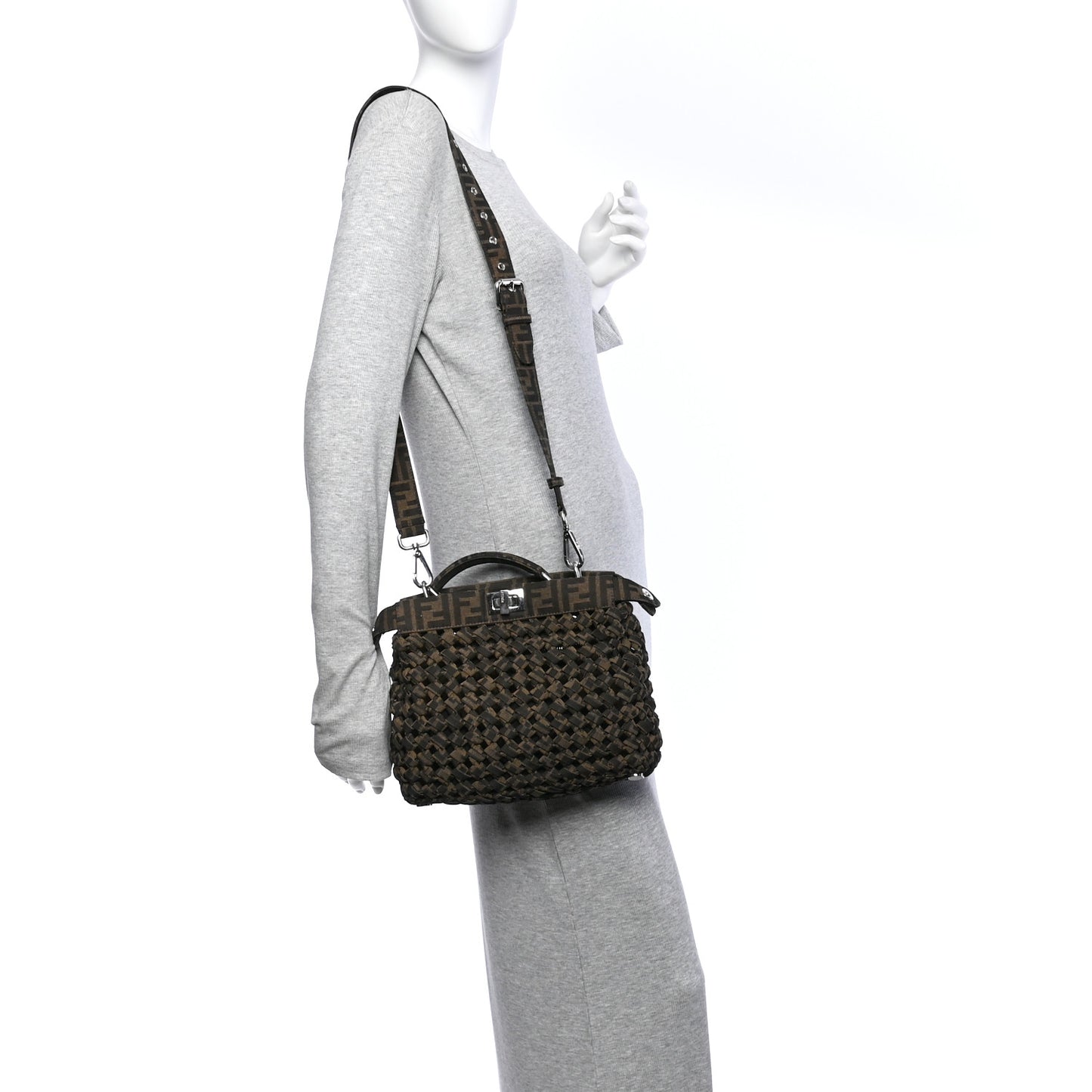 Fabric Jacquard FF 1974 Woven Knotted Mini Peekaboo I SEE U Satchel Tobacco Moro