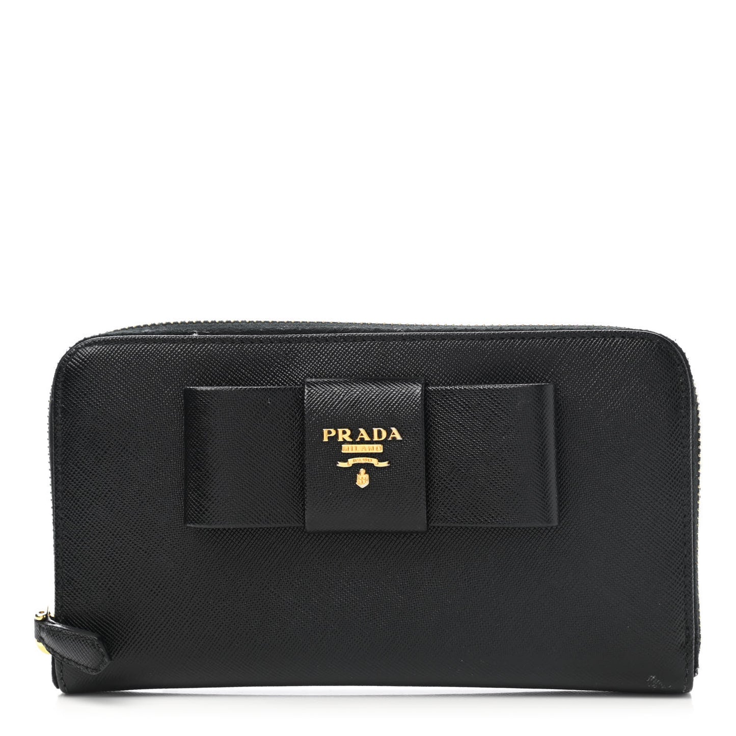 Saffiano Fiocco Bow Zip Around Wallet Black