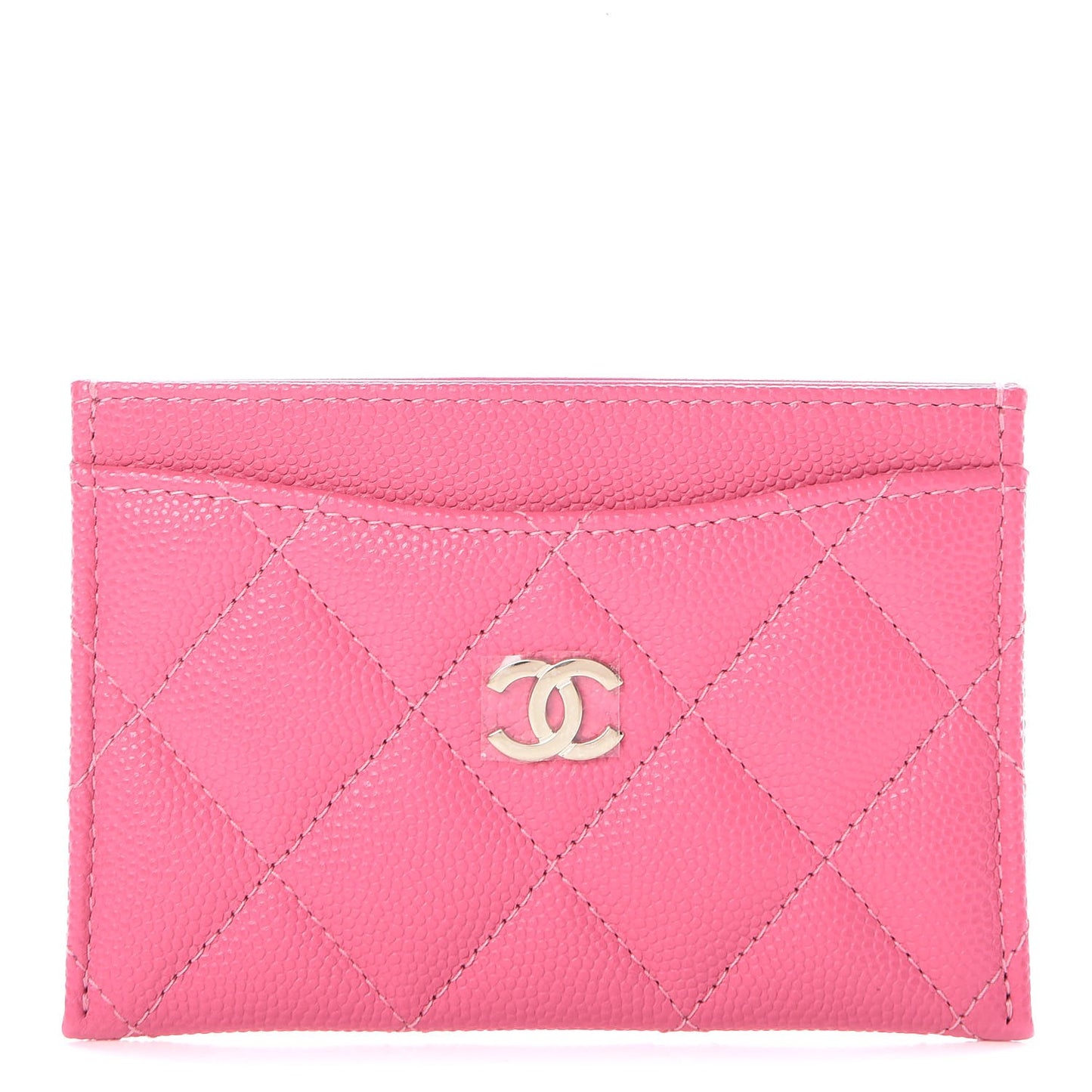 Metallic Caviar Quilted Card Holder Pink