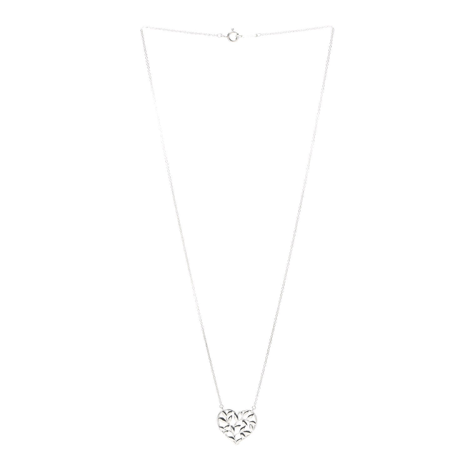 Tiffany Sterling Silver Paloma Picasso Olive Leaf Heart Pendant Necklace 3 of 6