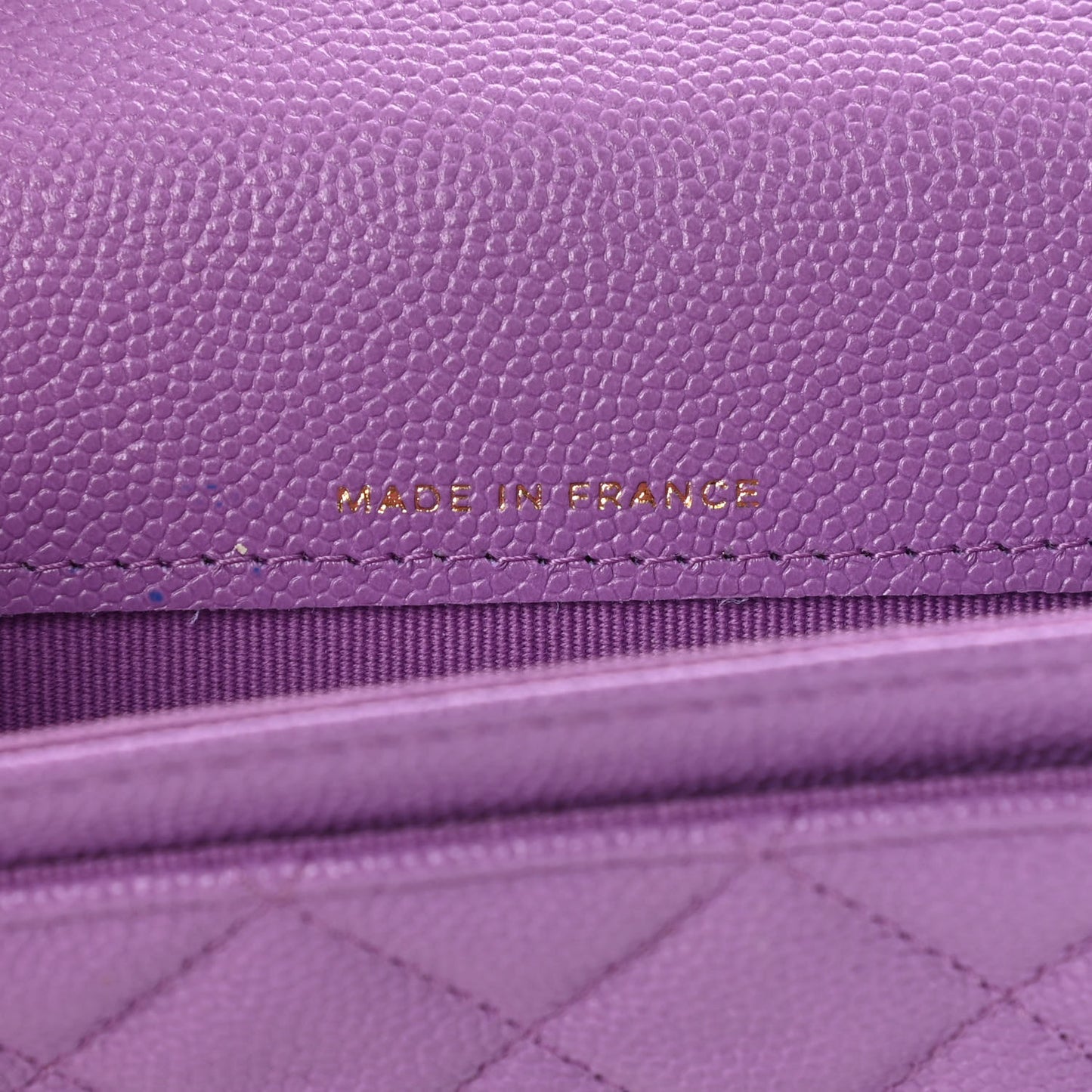 Caviar Quilted Flap Card Holder Wallet Purple