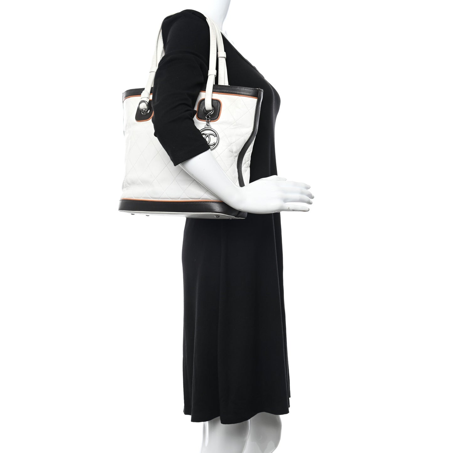 Lambskin Quilted CC Charm Tote White Multicolor