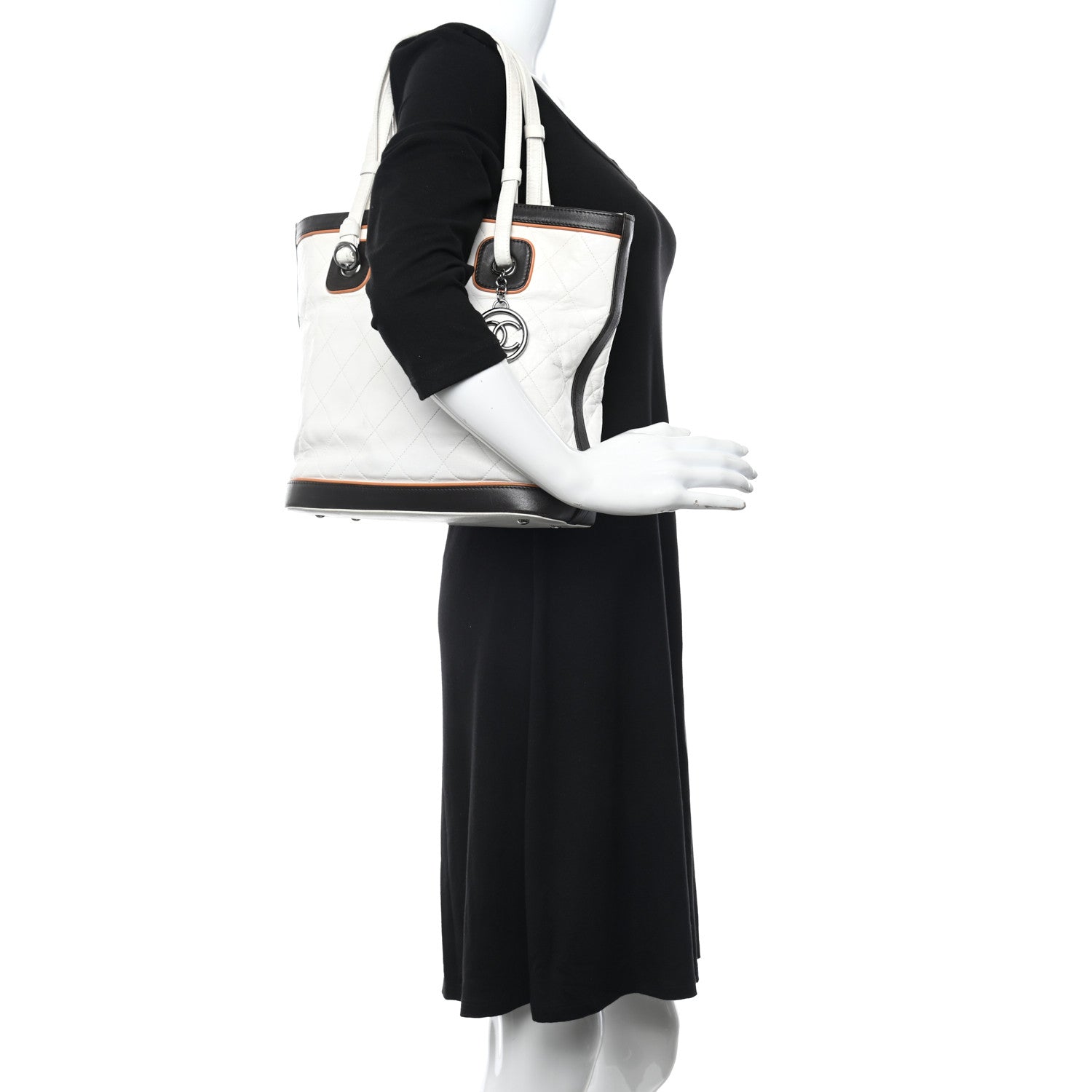 Chanel Lambskin Quilted CC Charm Tote White Multicolor 2 of 15