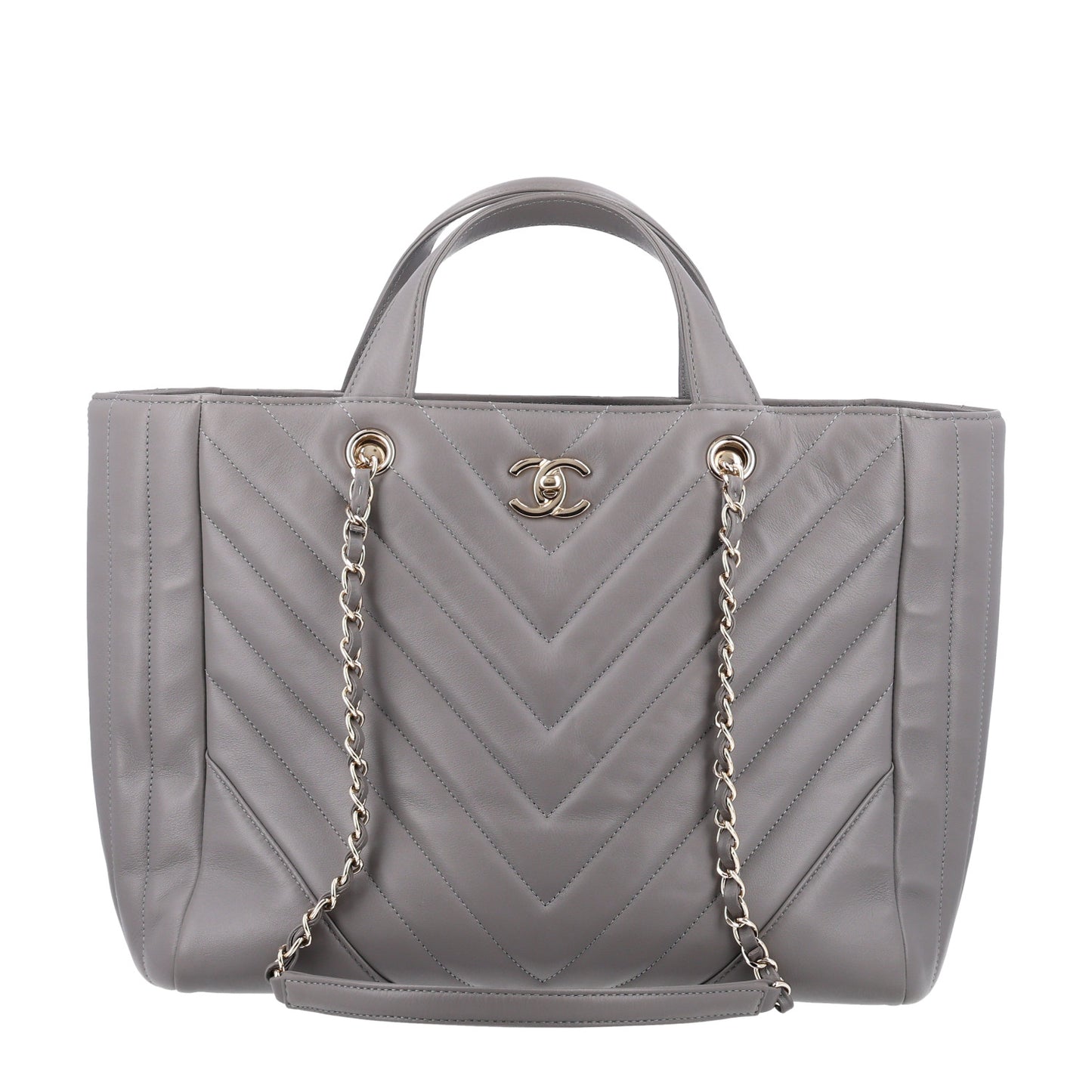 Aged Calfskin Chevron Quilted Large Classic Shopping Tote Grey