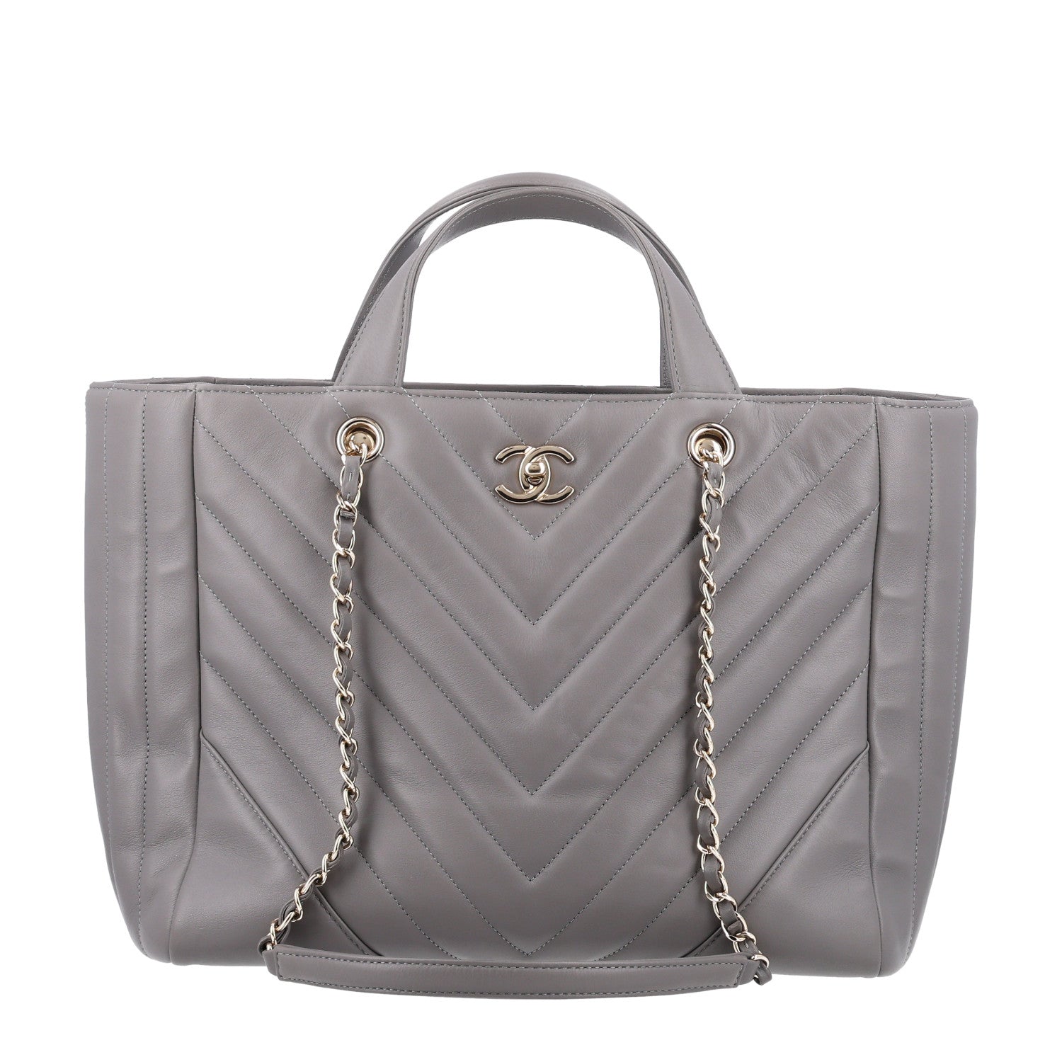 Chanel Aged Calfskin Chevron Quilted Large Classic Shopping Tote Grey 1 of 10