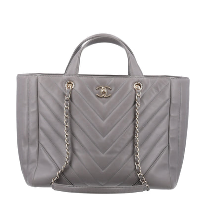 Chanel Aged Calfskin Chevron Quilted Large Classic Shopping Tote Grey 1 of 10
