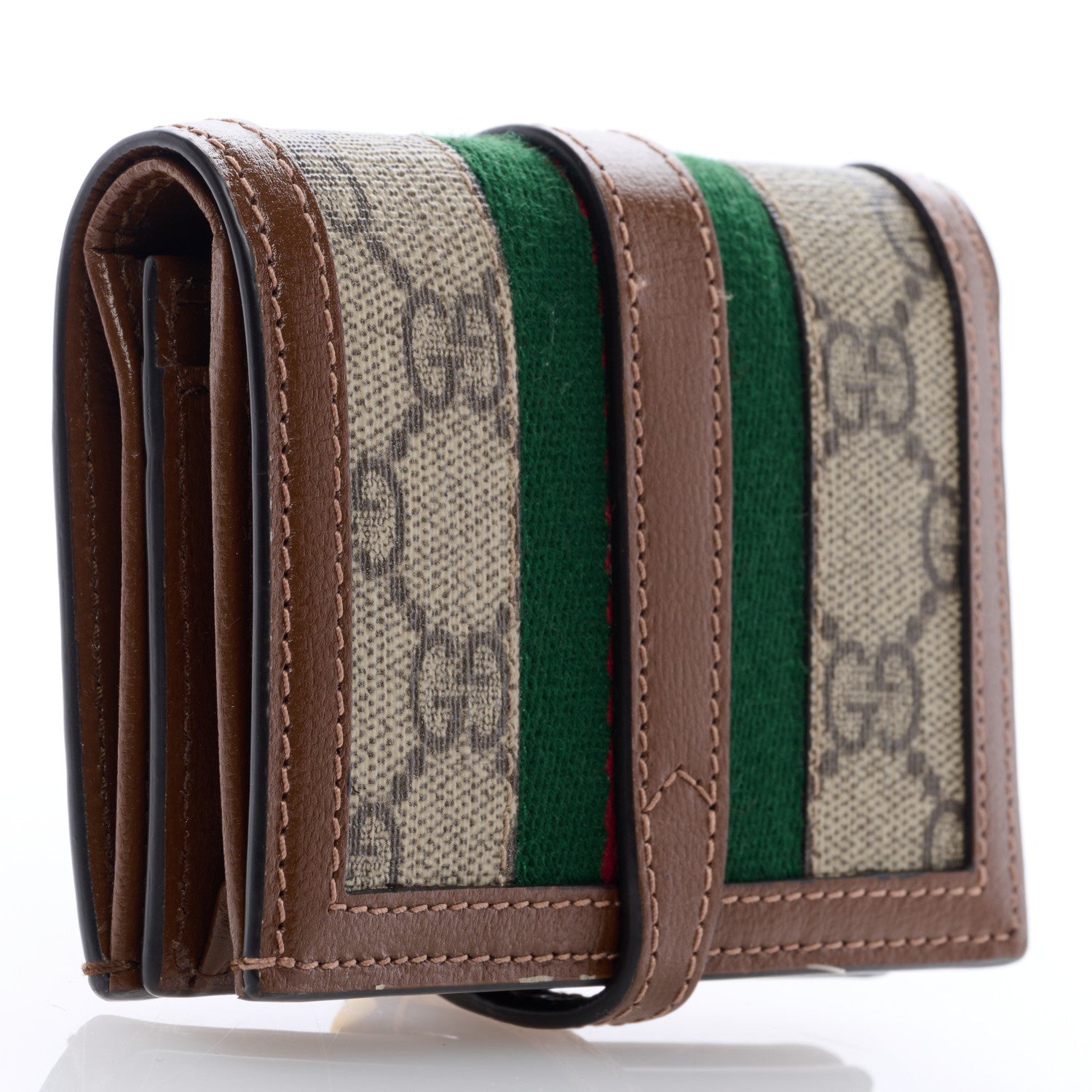 Gucci GG Supreme Monogram Textured Calfskin Web Jackie 1961 Card Case Beige Ebony Brown Sugar 3 of 6