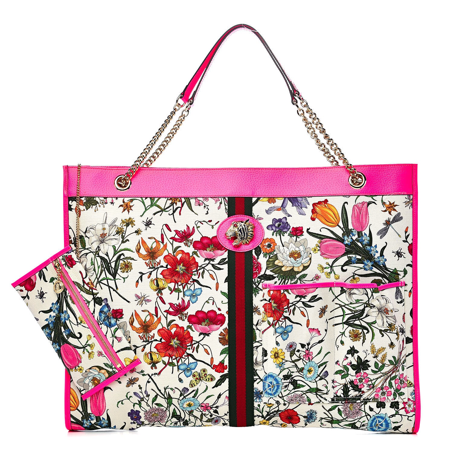 Gucci Canvas Flora Maxi Rajah Chain Tote Fluorescent Fuchsia 1 of 11