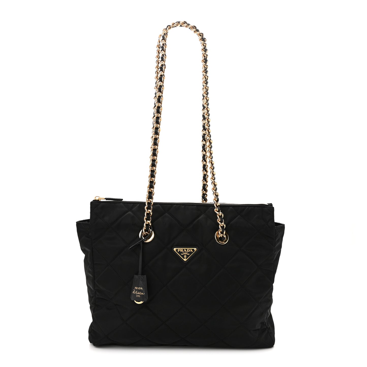 Re-Nylon Stitched Re-Edition 1995 Chaine Medium Tote Bag Black