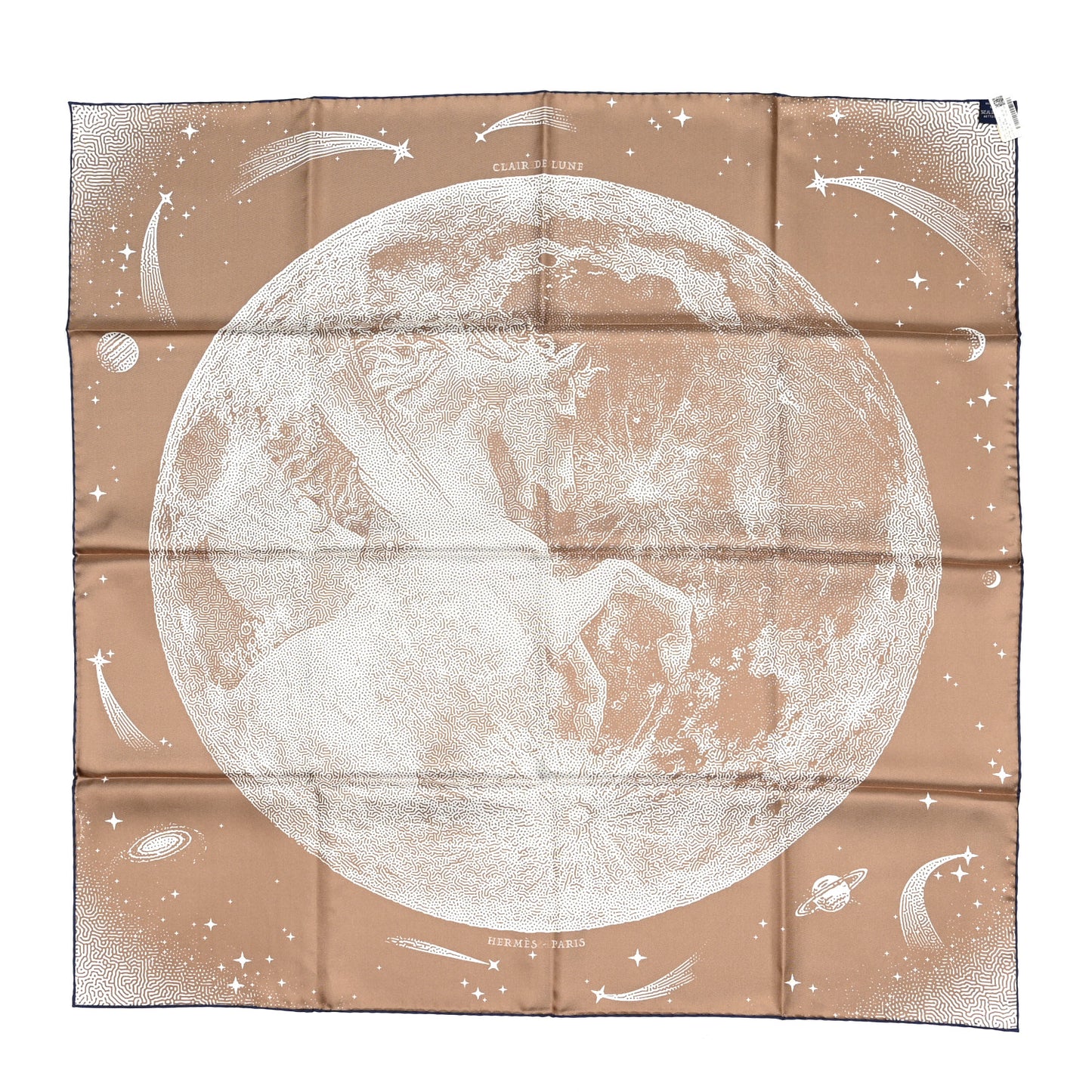 Silk Clair De Lune Double Face Scarf 90 Marine White Beige