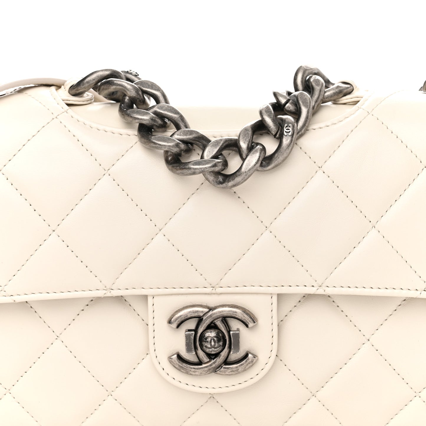 Glazed Calfskin Medium Perfect Edge Flap White