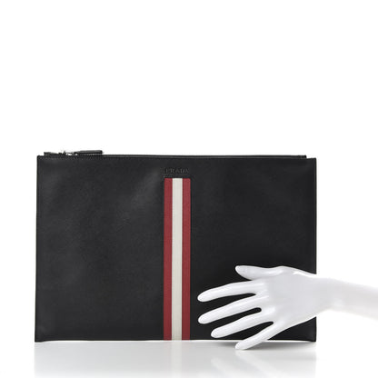 Prada Saffiano Document Case Black Fuoco Talco 2 of 6