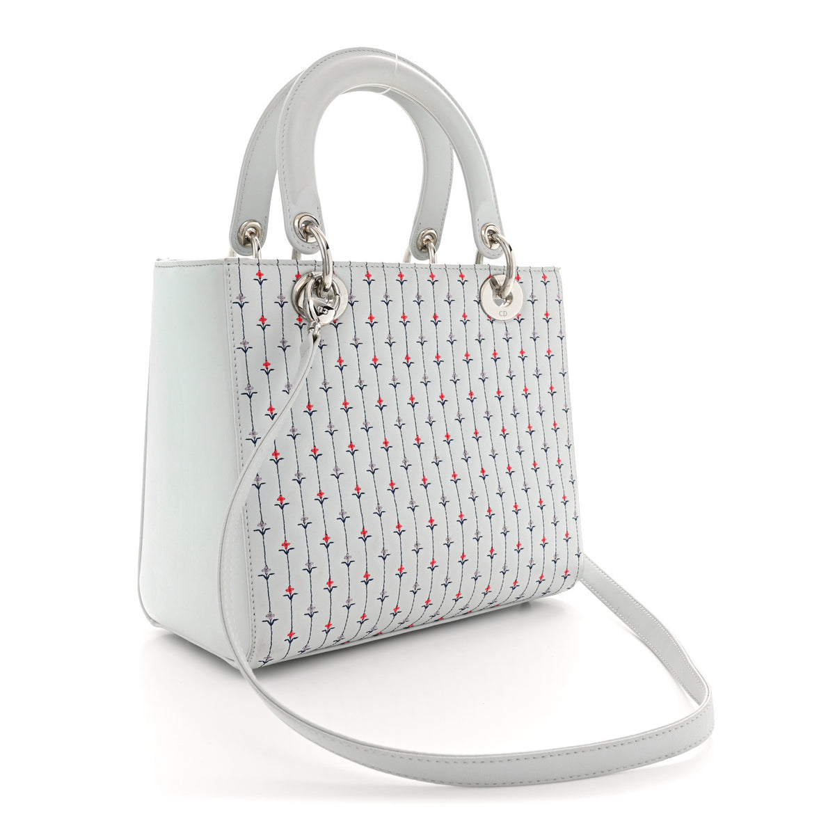 Embroidered Applique Medium Lady Dior Light Blue Multicolor