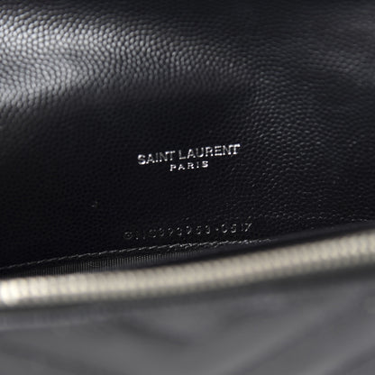 Saint Laurent Grain De Poudre Matelasse Chevron Monogram Envelope Chain Wallet Black 11 of 13