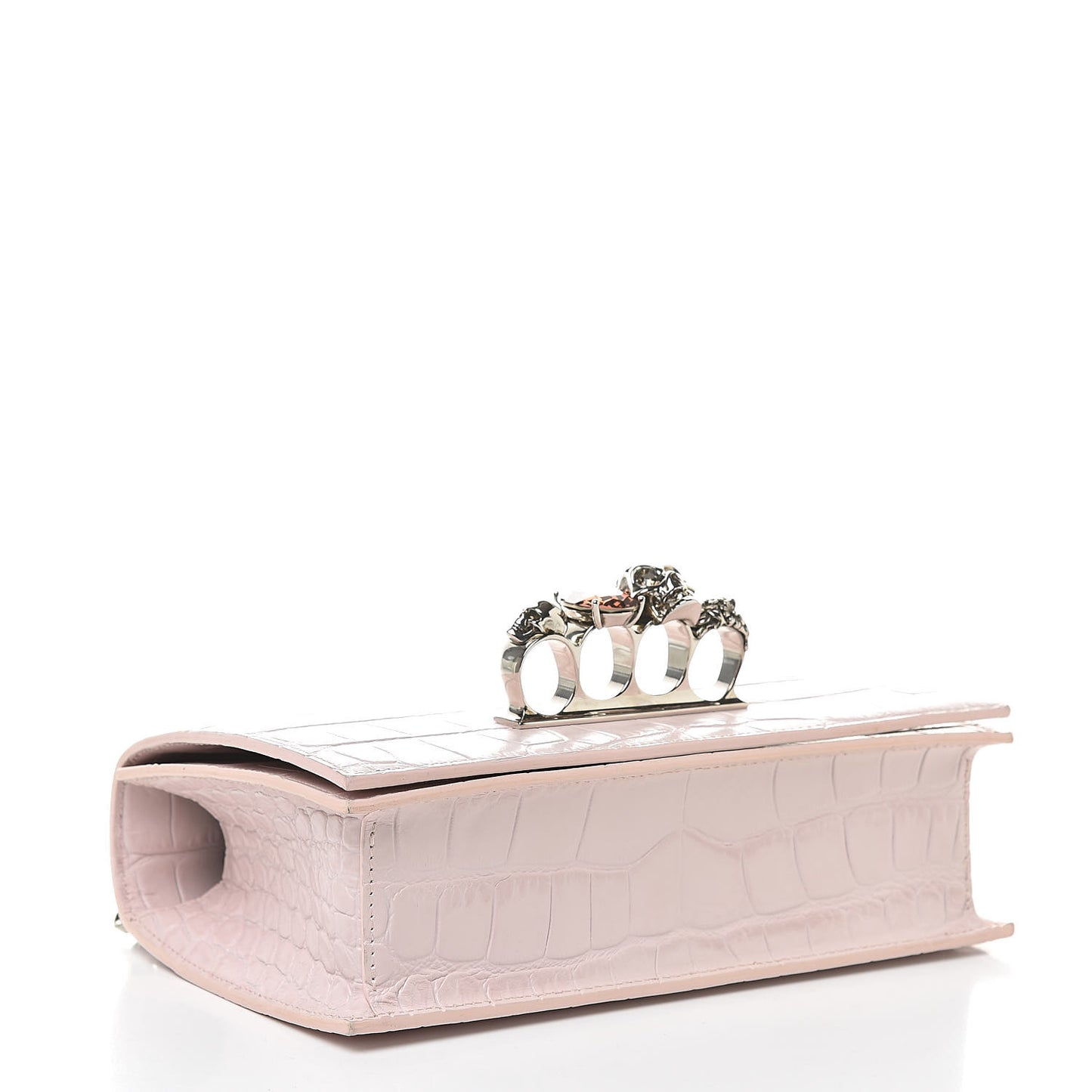 Calfskin Crocodile Embossed Knuckle Shoulder Bag Light Pink