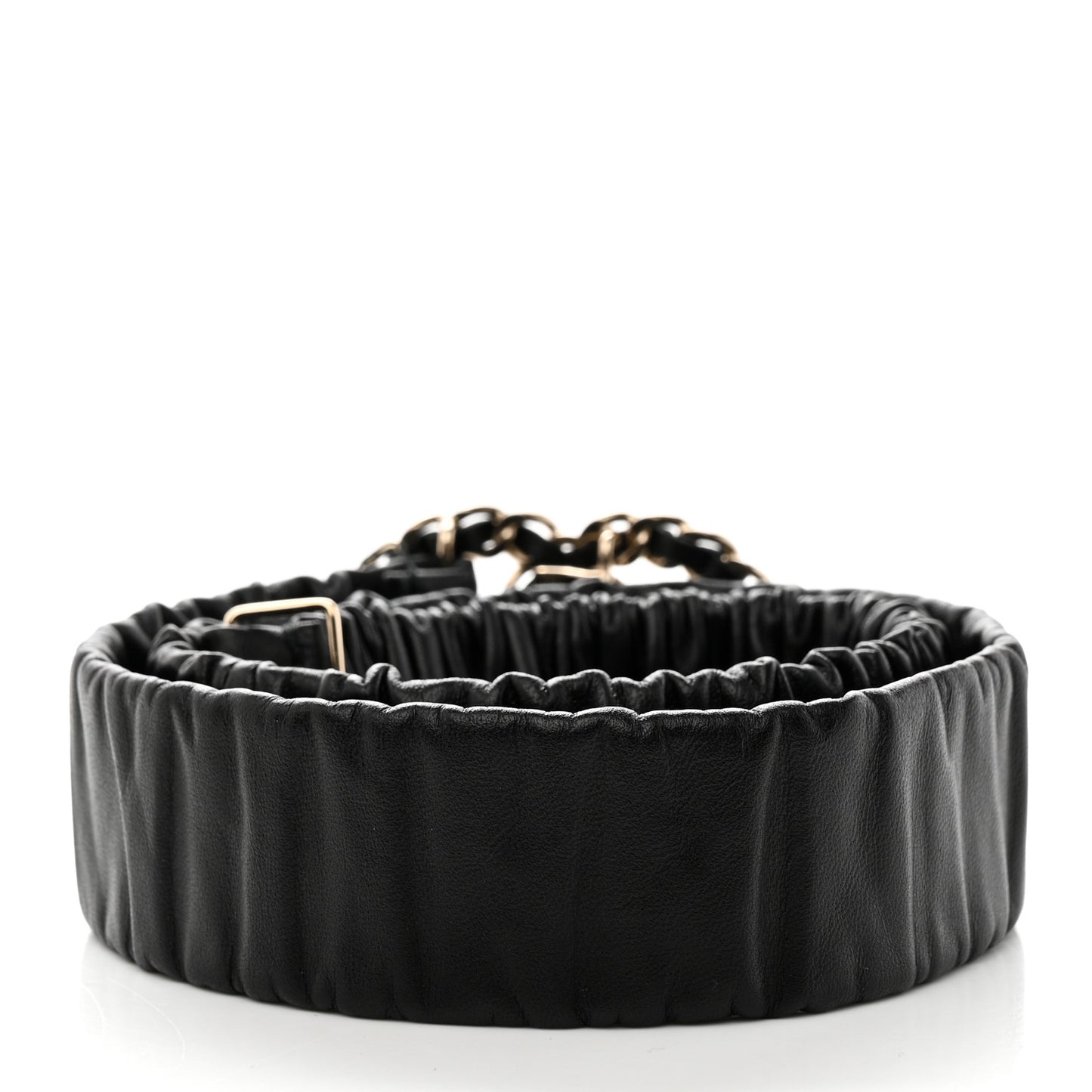 Lambskin Ruched Chain CC Belt 80 32 Black